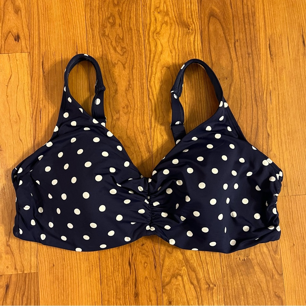 Lands’ End 20W Blue/White Polka Dot Underwire Bikini Top, Excellent Condition